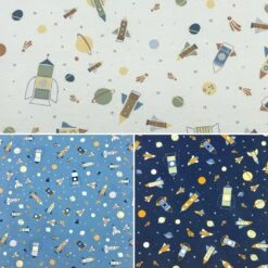 Space Rockets Cotton Jersey Fabric - Soft 4-Way Stretch Material