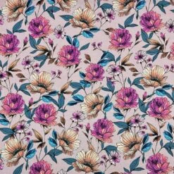 Mauve Garden Cotton Jersey Fabric - Premium 4-Way Stretch Floral Print