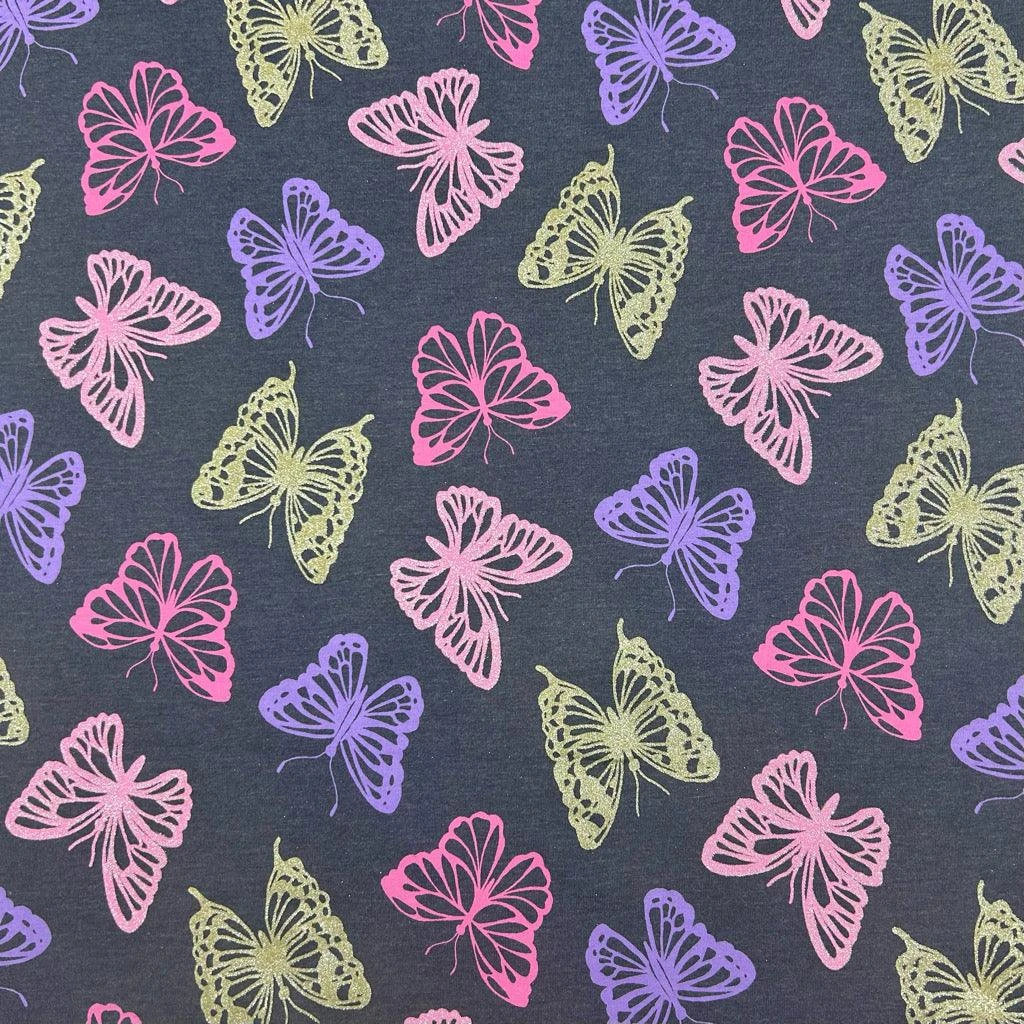 Glitter Butterfly Melange Cotton Jersey Fabric - Premium 4-Way Stretch Sewing Material 2 Glitter Butterfly Melange Cotton Jersey Fabric - Premium 4-Way Stretch Sewing Material - Image 2