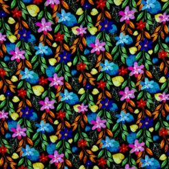 Midnight Gardens Viscose Satin Fabric - Silky Floral Dressmaking Material