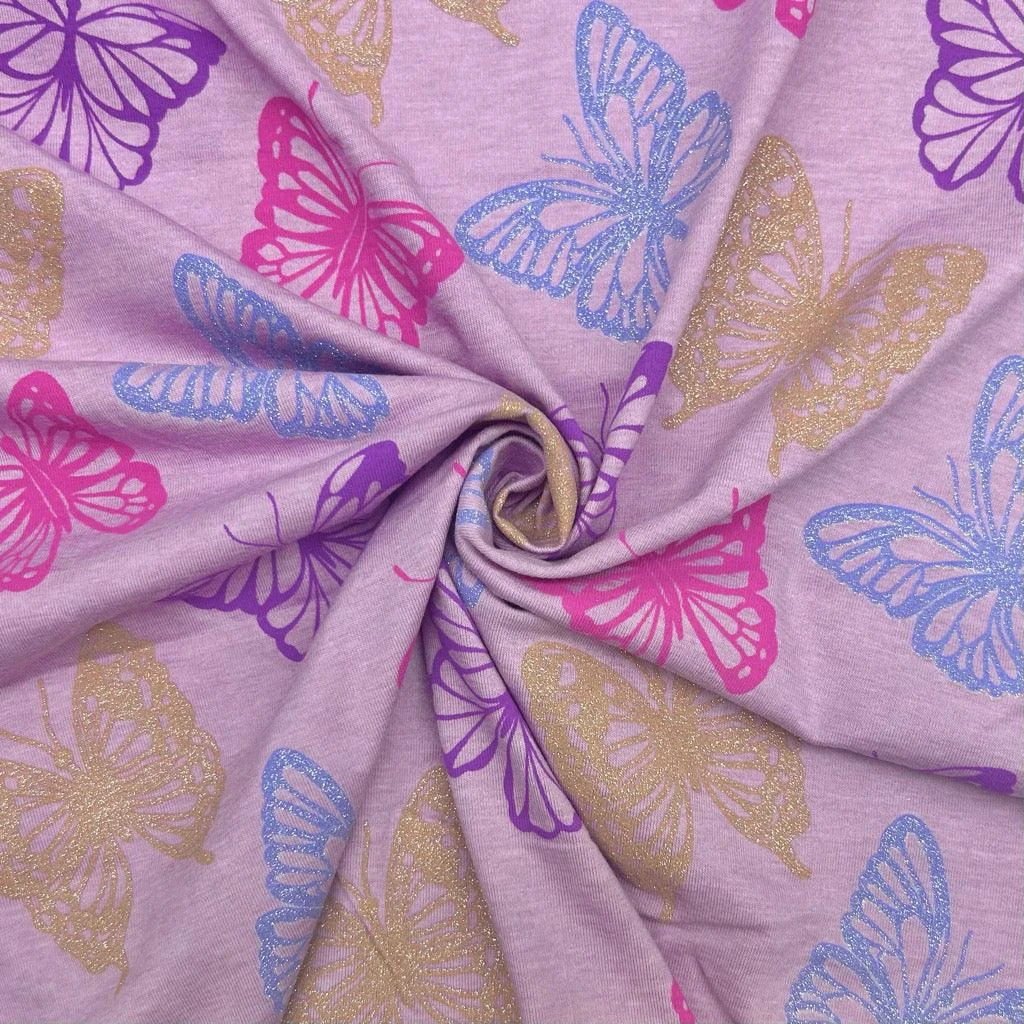 Glitter Butterfly Melange Cotton Jersey Fabric - Premium 4-Way Stretch Sewing Material 8 Glitter Butterfly Melange Cotton Jersey Fabric - Premium 4-Way Stretch Sewing Material - Image 8