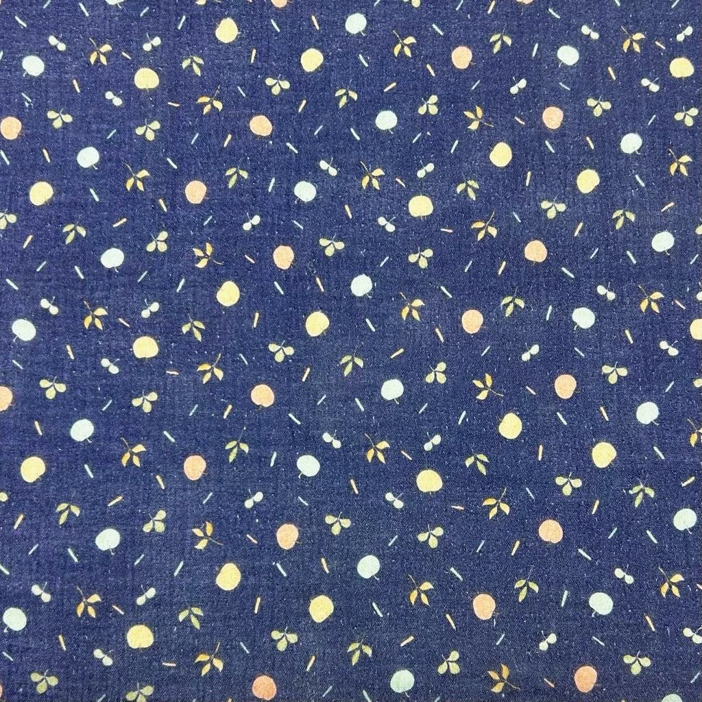 Navy Double Gauze Fabric with Mini Fruit Print - 100% Soft Cotton Muslin 1 Navy Double Gauze Fabric with Mini Fruit Print - 100% Soft Cotton Muslin