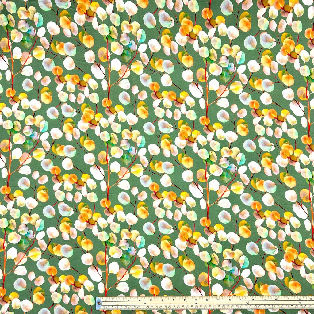 Viscose Satin Fabric Leaf Print - Premium Soft Floral Dressmaking Material 2 Viscose Satin Fabric Leaf Print - Premium Soft Floral Dressmaking Material - Image 2