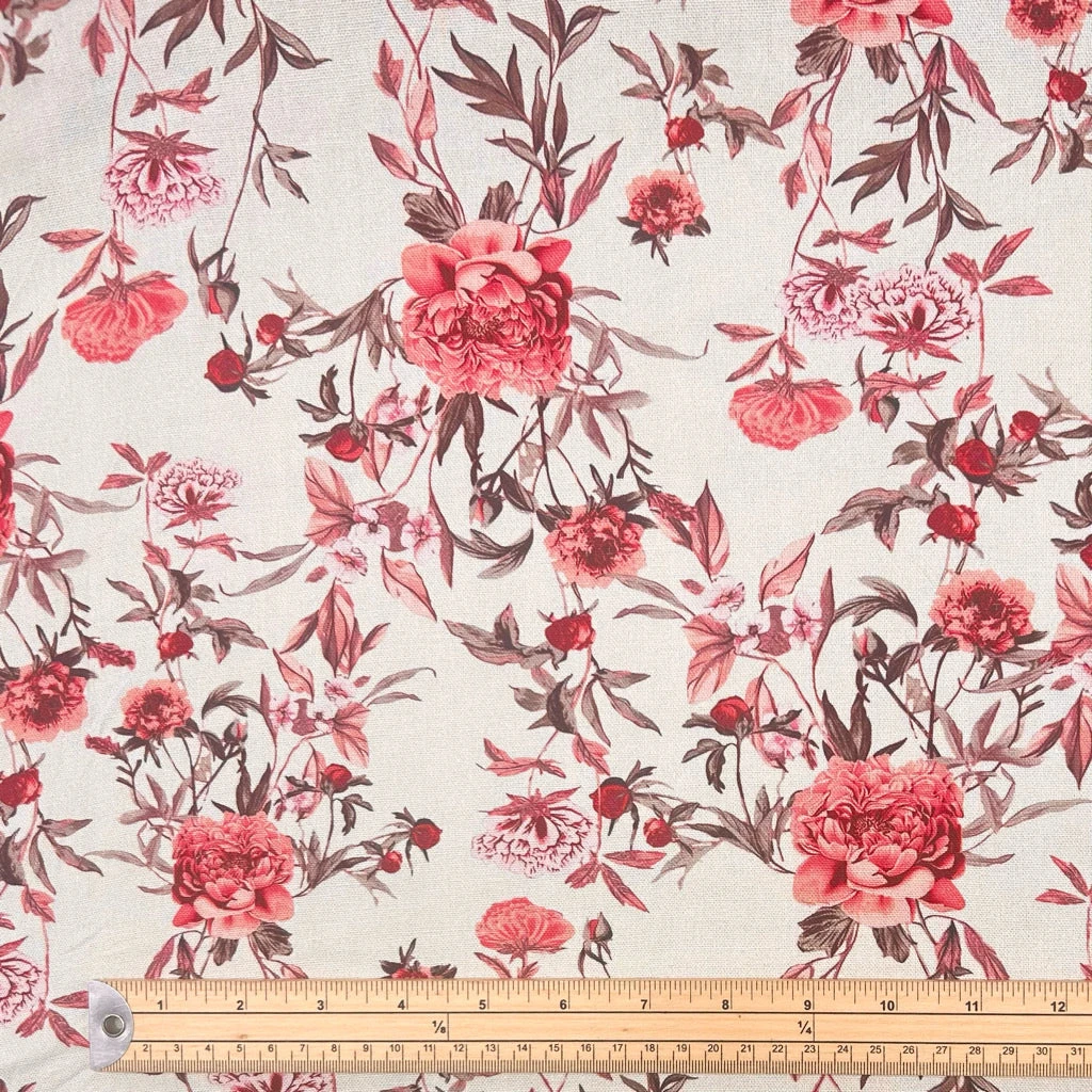Floral Roses Linen Blend Fabric for Dressmaking - Roses In Bloom 2 Floral Roses Linen Blend Fabric for Dressmaking - Roses In Bloom - Image 2