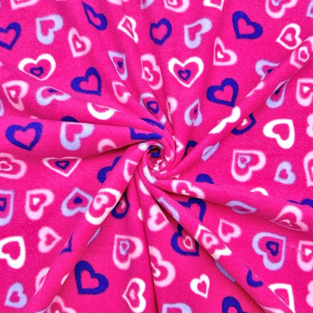 Premium Pink Anti Pill Polar Fleece Fabric - Blue and White Heart Print 3 Premium Pink Anti Pill Polar Fleece Fabric - Blue and White Heart Print - Image 3