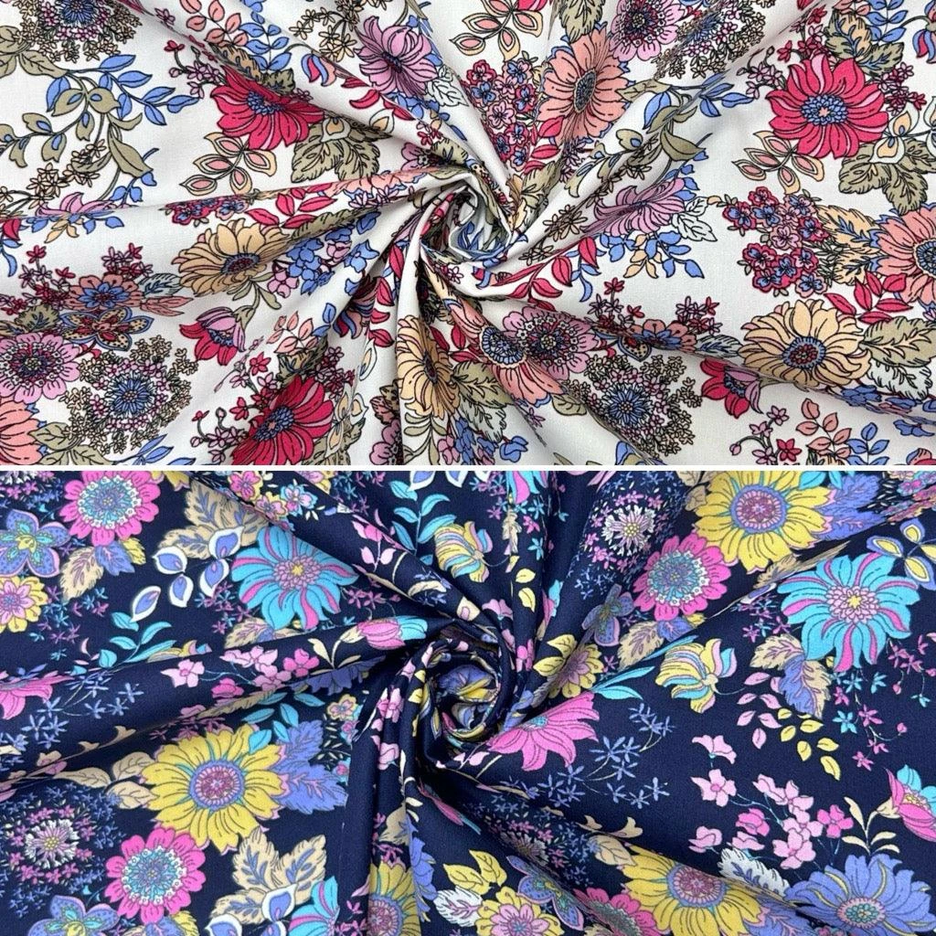 Rose & Hubble Floral Drawings Cotton Poplin Fabric 1 Rose & Hubble Floral Drawings Cotton Poplin Fabric