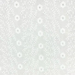 White Embroidered Cotton Fabric - Delicate Floral Oeko-Tex Material