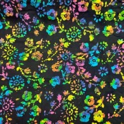 John Louden Multicoloured Flowers on Black Cotton Batik Fabric