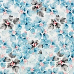 Premium Dusky Blue & Grey Leaf Linen Blend Fabric for Dressmaking