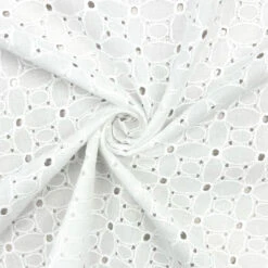White Floral Embroidered Cotton Fabric - Summer Breeze Eyelet Design