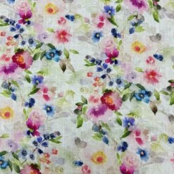 Floral Watercolor Linen Viscose Fabric - Breathable Summer Blend