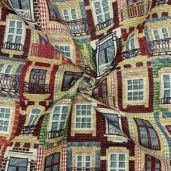 Lisbon Houses Woven Tapestry Fabric for Curtains and Upholstery