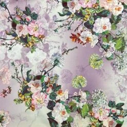 Lilac Floral Lightweight Polyester Fabric for Dressmaking - 147cm