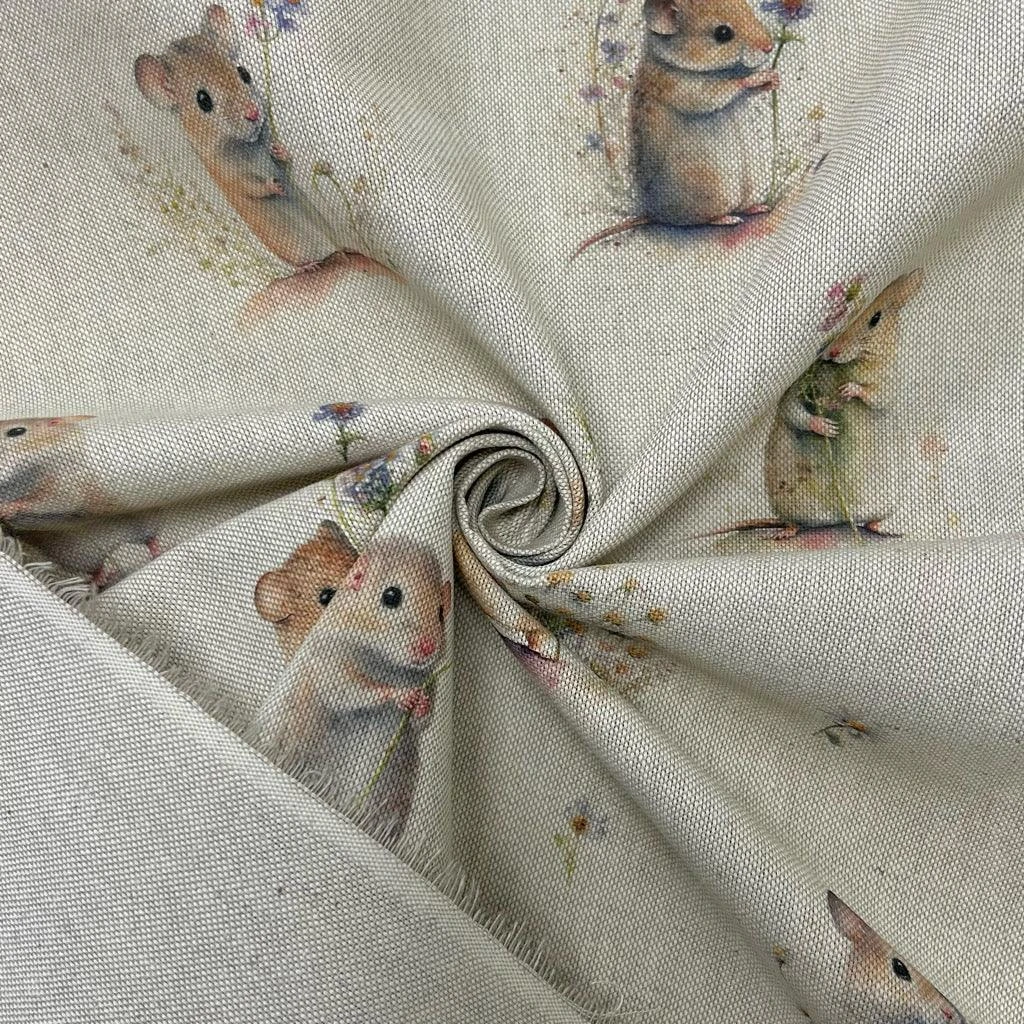 Field Mouse Print Linen Look Polycotton Fabric for Curtains and Crafts 3 Field Mouse Print Linen Look Polycotton Fabric for Curtains and Crafts - Image 3