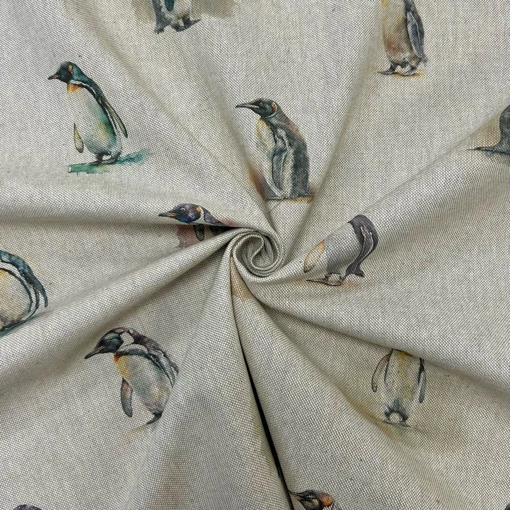 Penguins Digital Linen Look Polycotton Fabric 1 Penguins Digital Linen Look Polycotton Fabric