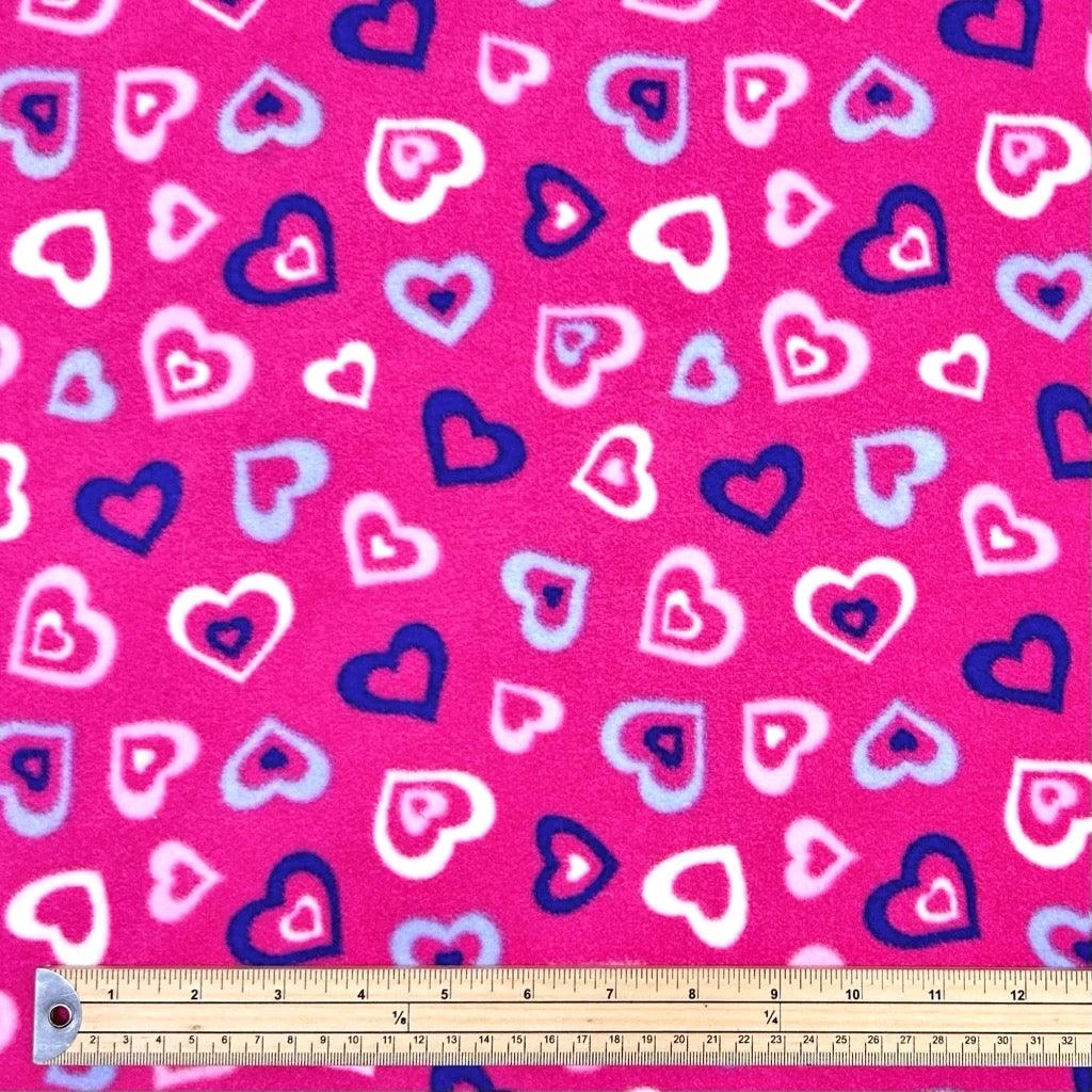 Premium Pink Anti Pill Polar Fleece Fabric - Blue and White Heart Print 2 Premium Pink Anti Pill Polar Fleece Fabric - Blue and White Heart Print - Image 2