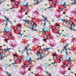 Floral Viscose Challis Fabric - Pink Flower Haven Lightweight Rayon