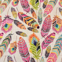 Rainbow Feathers Faux Silk Fabric