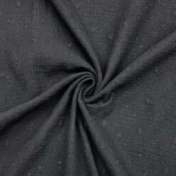 Black Floral Embroidered Double Gauze Fabric
