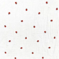 Ladybird Lane Double Gauze Fabric: Ivory Ladybird Print Cotton Muslin