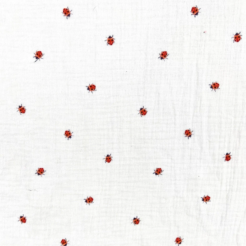 Ladybird Lane Double Gauze Fabric: Ivory Ladybird Print Cotton Muslin 1 Ladybird Lane Double Gauze Fabric: Ivory Ladybird Print Cotton Muslin