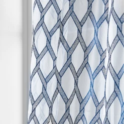 Extra Wide Checkered Embroidery Voile Fabric - Premium Sheer Curtain Netting -Pound Fabrics Sale Store Harper Ink Blue