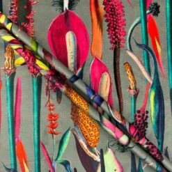 Abstract Plants Digital Velvet Fabric | Luxury Upholstery & Curtain Material -Pound Fabrics Sale Store abstract plants dull green