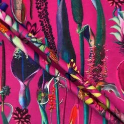 Abstract Plants Digital Velvet Fabric | Luxury Upholstery & Curtain Material -Pound Fabrics Sale Store abstract plants pink