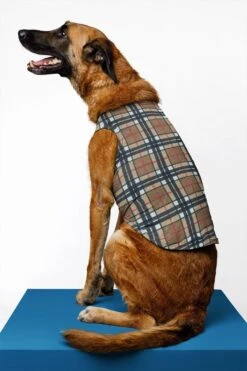 Beige And Black Checkered Anti Pill Polar Fleece Fabric -Pound Fabrics Sale Store camel checkered anti pill fleece mockup