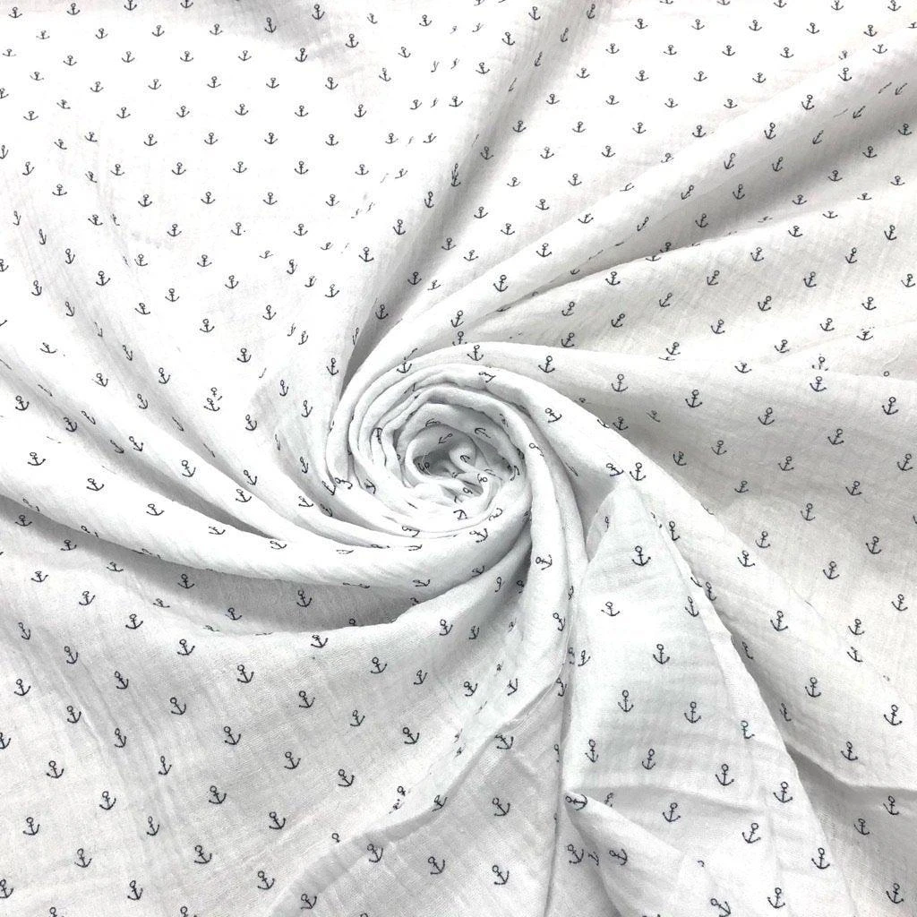 Mini Anchor Double Gauze Cotton Fabric - Breathable Nautical Material 3 Mini Anchor Double Gauze Cotton Fabric - Breathable Nautical Material - Image 3