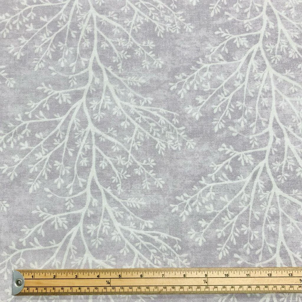 White Branch Print Lilac Cotton Panama Fabric for Curtains and Crafts 2 White Branch Print Lilac Cotton Panama Fabric for Curtains and Crafts - Image 2