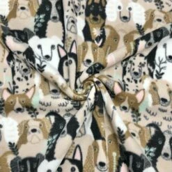 Dog Print Anti Pill Polar Fleece Fabric - Premium Beige Soft Crafting Material