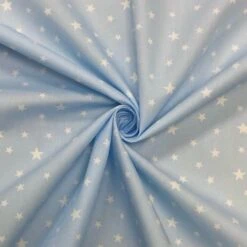 Rose & Hubble White Stars Sky Blue Cotton Poplin Fabric