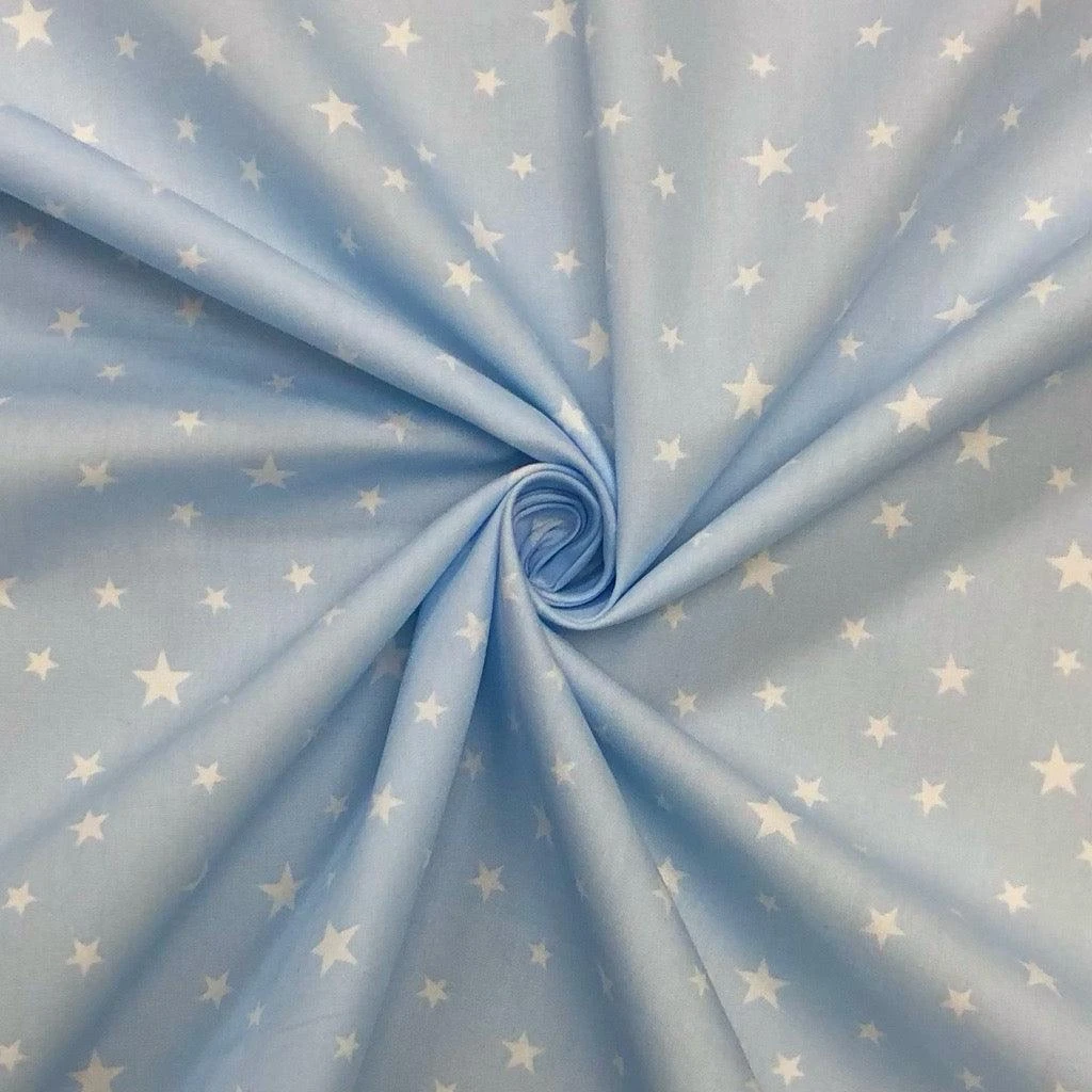 Rose & Hubble White Stars Sky Blue Cotton Poplin Fabric 1 Rose & Hubble White Stars Sky Blue Cotton Poplin Fabric
