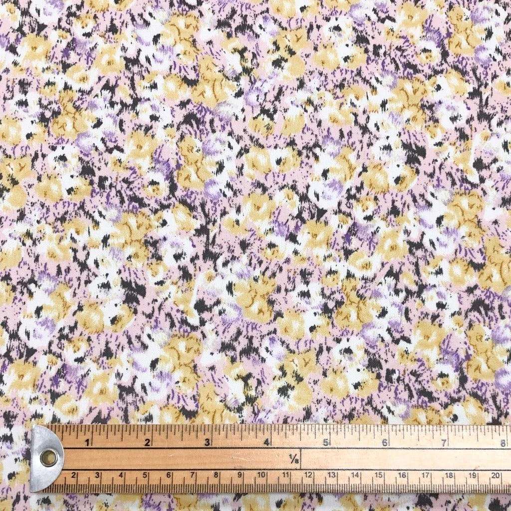 Abstract Floral Yellow & Pink Polyester Crepe Fabric for Dressmaking 2 Abstract Floral Yellow & Pink Polyester Crepe Fabric for Dressmaking - Image 2
