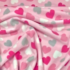 Pink Hearts Anti-Pill Polar Fleece Fabric - Soft 275gsm Sewing Material