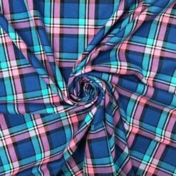 Blue And Pink PolyViscose Tartan Fabric