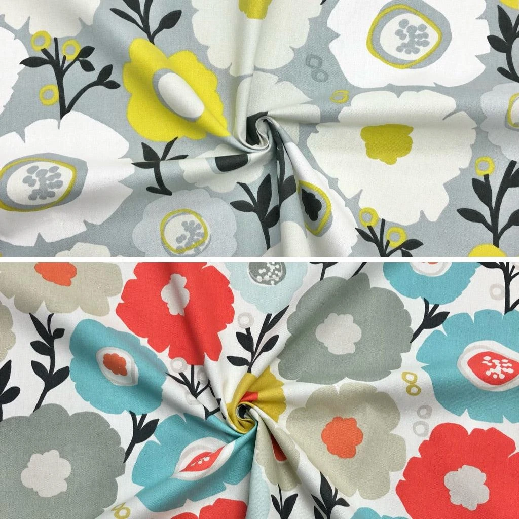 Large Cartoon Floral White Panama Fabric - 100% Cotton Canvas 1 Large Cartoon Floral White Panama Fabric - 100% Cotton Canvas