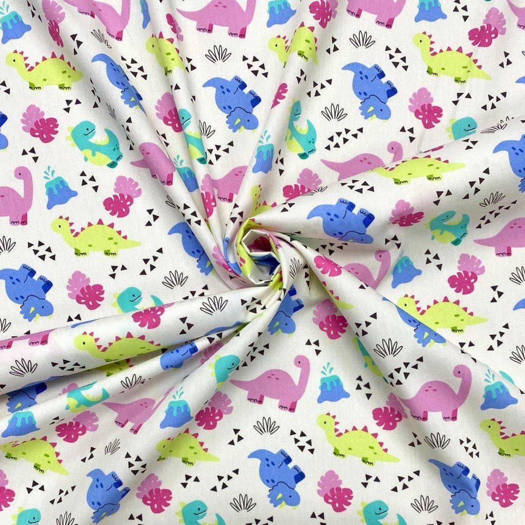 Rose & Hubble Multi Dinosaurs Cotton Poplin Fabric 3 Rose & Hubble Multi Dinosaurs Cotton Poplin Fabric - Image 3