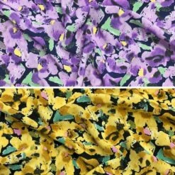 Abstract Floral Print on Black Polyester Crepe Fabric - Premium Dressmaking Material