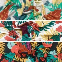 Tropical Floral Crepe Fabric - Large Leaf Print Dressmaking Material