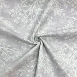 White Branch Print Lilac Cotton Panama Fabric for Curtains and Crafts