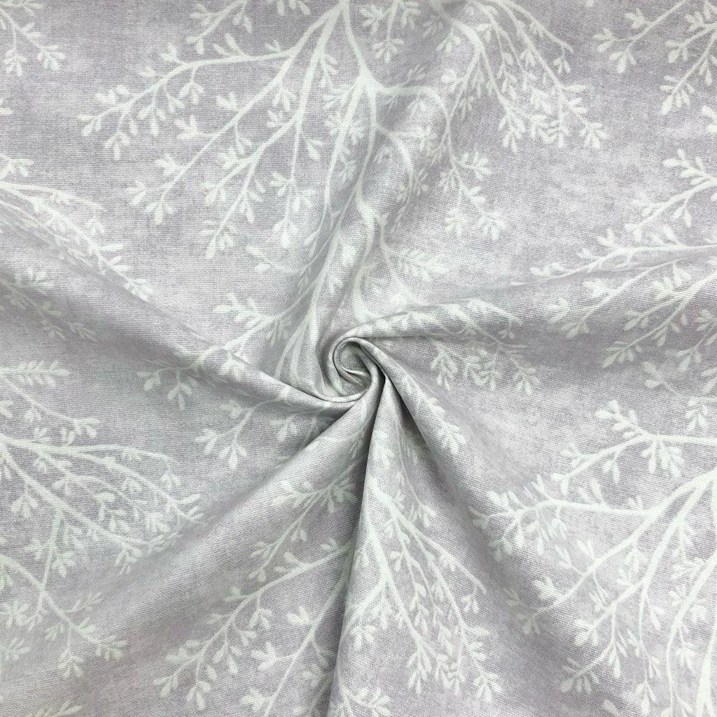 White Branch Print Lilac Cotton Panama Fabric for Curtains and Crafts 1 White Branch Print Lilac Cotton Panama Fabric for Curtains and Crafts
