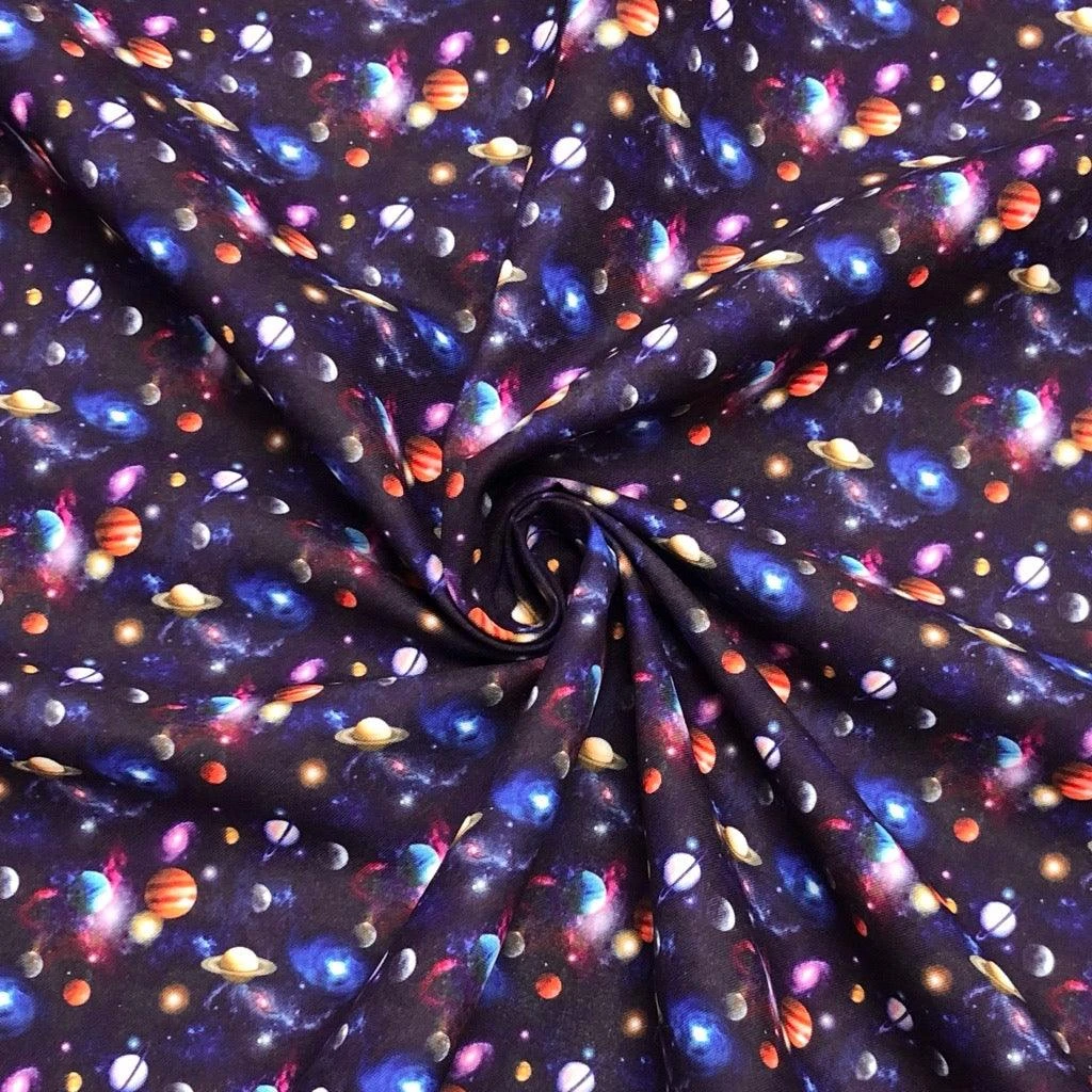 Galaxy Print Cotton-Touch Polyester Fabric - Space Themed Dressmaking Material 1 Galaxy Print Cotton-Touch Polyester Fabric - Space Themed Dressmaking Material