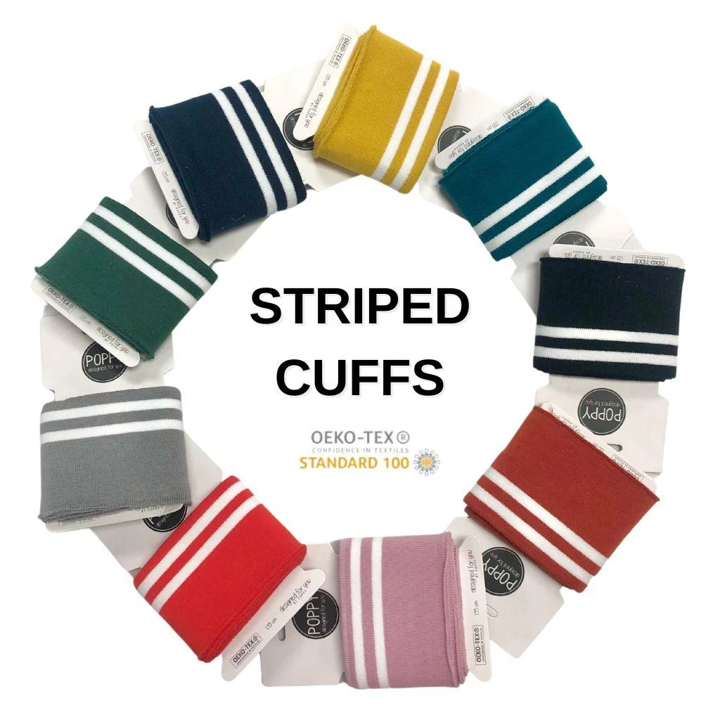 Premium Double Striped Ribbed Cuffs - 135cm Pre-Cut Cotton Ribbing 1 Premium Double Striped Ribbed Cuffs - 135cm Pre-Cut Cotton Ribbing