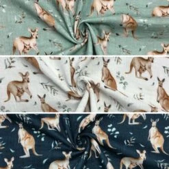 Kangaroos Organic Cotton Double Gauze Fabric - Soft Muslin Material