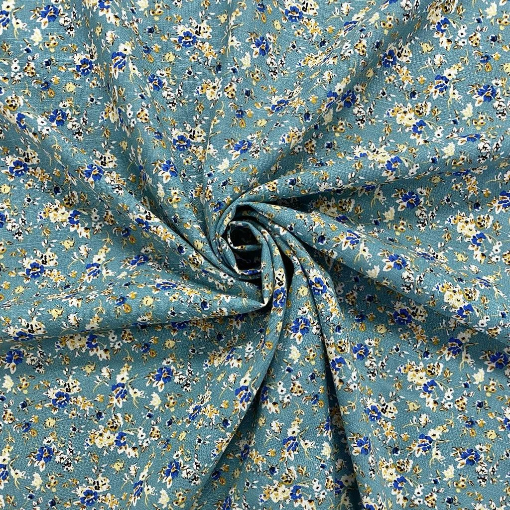 Ditsy Blue Floral Linen Mix Fabric - Premium Rayon Blend for Dressmaking 5 Ditsy Blue Floral Linen Mix Fabric - Premium Rayon Blend for Dressmaking - Image 5