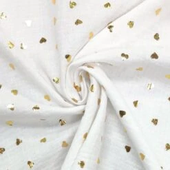 Gold Metallic Scattered Hearts Double Gauze Cotton Fabric 13 Gold Metallic Scattered Hearts Double Gauze Cotton Fabric -Pound Fabrics Sale Store image 6c2e76a0 2ac7 439d b074 5339a464feb2