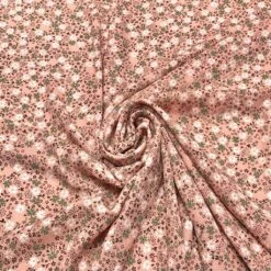 Peach Floral Crepe Fabric - Khaki and White Mini Flower Print