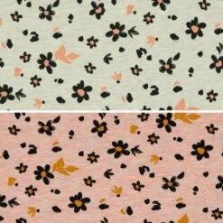 Black Floral Melange Cotton Mix Jersey Fabric for Dressmaking